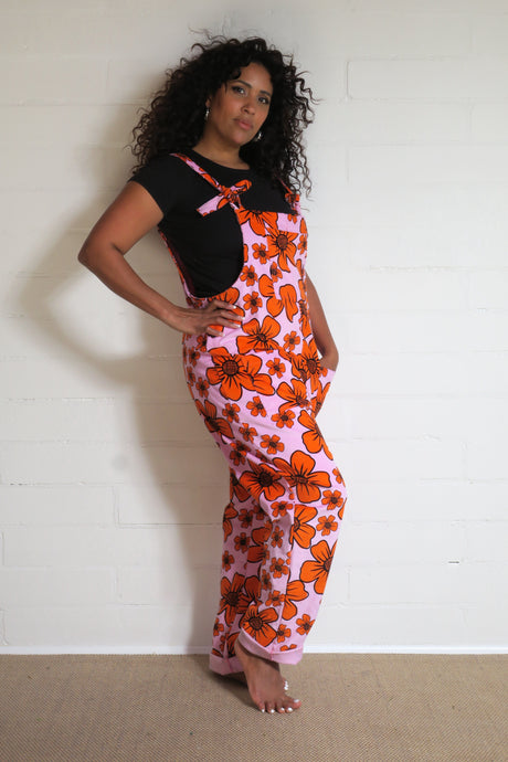 Emma's Emporium fun retro flower print women's unisex gender fluid dungarees