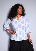 Load image into Gallery viewer, Emma&#39;s Emporium Kurta Top, blue and white paisley print cotton.
